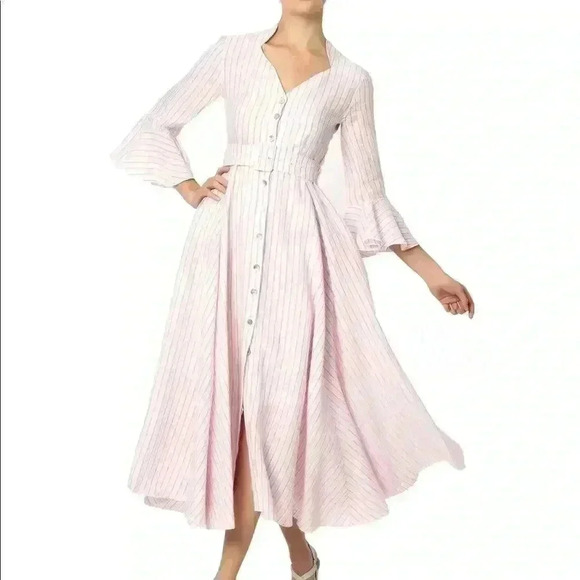 Gül Hürgel Rita Linen Dress in Pink Stripes Size M - Picture 1 of 16